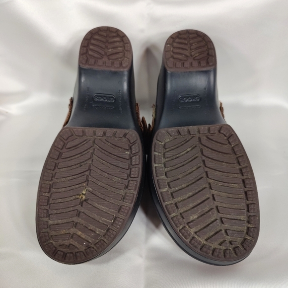 Crocs Cobbler Leather Buckle Clog Mules Brown Slip On Women's Shoes Size 6 - Picture 8 of 9